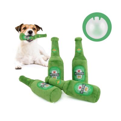 China Factory Viable Original Dog Toy Creative Soft Squeaker Inside Durable Bottle Shaped Dog Chew Toy Plush Dog Toys Beer for sale