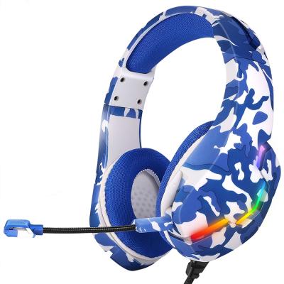 China Soft Headband Overhead Stereo Stereo Headset Led Color Light Music Camouflage Microphone Adjustable PC Gaming Earphone for sale