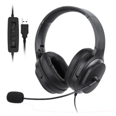 China With Adjustable Microphone China High Quality Compatible PC Computer Wired Long Cable Game Music Duty Call Center Stereo Earphones With MIC USB for sale