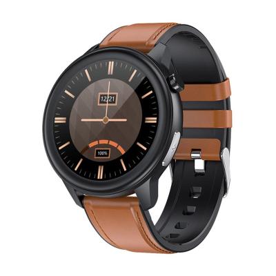 China Leather Touch Screen Round ECG Manufacturer Customize Brand Time Oxygen BP Fitness Temperature Sensor Chip Brown Color nrf52832 Smart Watches for sale