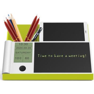 China Wholesale OEM/ODM Customized Stationery Holder Calendar Display Plastic LCD Writing Board With Electronic Clock Inscription Board Pen Holder for sale