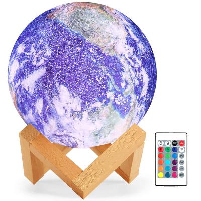 China Gift 15CM Modern Exquisite 3D Earth Lamp For Kids Bedroom Moon Lamp Night Light Transformation Touch Colorful Switch LED Light for sale