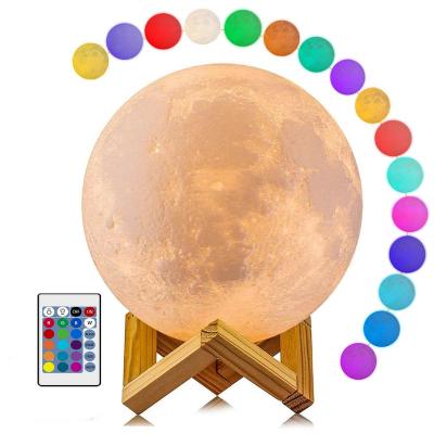 China Modern Exquisite Gifts 3D Printing Remote Control Moon LED 16 Color Night Light Pictures Customized Moon Light Lamp for sale