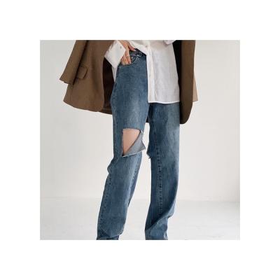 China New products spring straight-leg pants women's breathable fashionable pants lazy loose street style ripped jeans for sale