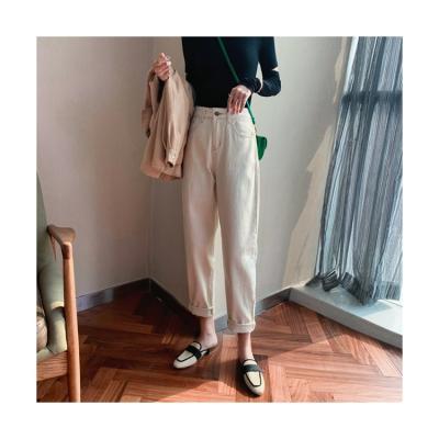 China Apricot Breathable Jeans New 2022 Spring Loose Straight Dad Pants Harlan High Waist Slim Carrot Pants for sale