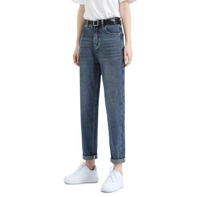 China New Style Breathable Red Craft Ear Spring High-waisted Straight-Leg Pants Dad Nine Women's Slim Point Pants Washed Blue Jeans for sale