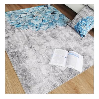 China Area Rug Anti-Slip Blue Floral Accent Throw Blankets For Nursery Living Room Rug With Cushion for sale