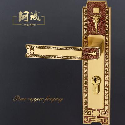 China Hotel Customized Design Entrance Door Hotel Pure Copper Interior Door Lock Handles With Cylinder Keys for sale