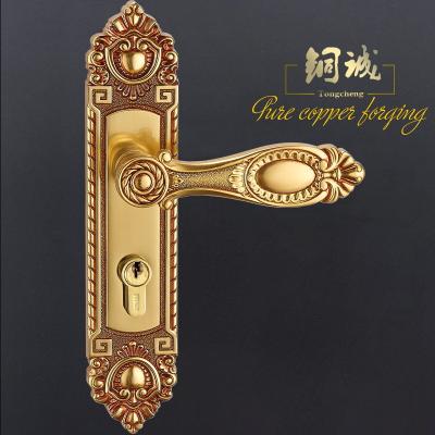 China OEM Style Coper Door Handle Mortise European Brass Cylinder Inner Key Solid Brass Lock for sale