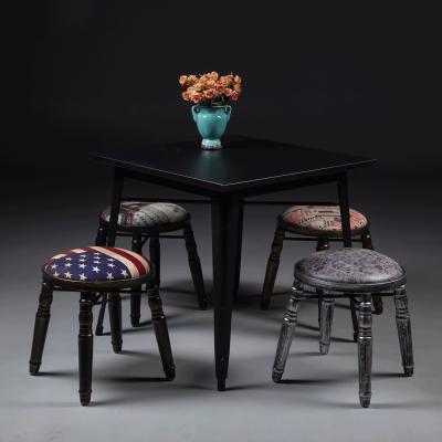 China Vintage Vintage Mini Small Antique Leather Fabric Metal Legs Around Stool Stool for sale