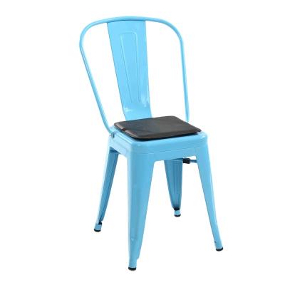 China Iron Metal Shiny Blue Modern Industrial Style Bistro High Back Leg Dining Chair for sale