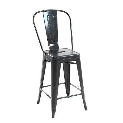 China Modern Industrial Iron Loft Style Bistro Set Retro Glossy Black Metal Dining Chair for sale