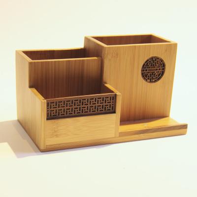 China Bamboo Office Desk Pen Pencil Holder Card Holder Desk Organizer Eco-friendly Custom Made Antique Style for sale