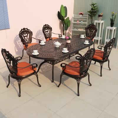 China Modern Vintage Style Cast Aluminum Furniture Garden Sets Luxury Antique Table And Chairs for sale