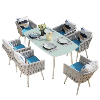 China Modern Chinese Factory Luxurious Dining Table Sets Chairs 2pcs/4pcs/6pcs Rope Chairs And Woven Table For Restaurant And Bars for sale