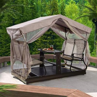 China Modern Backyard Furniture Tent Swing With Curtain Iron Swing Chair Patio Rocking Swings for sale