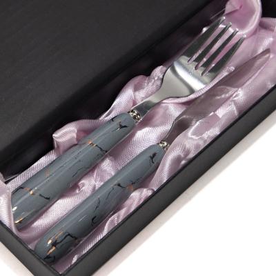 China Gray Marble Kids Cute And Round Handle Stainless Steel Fruit Fork Ceramic Dinnerware Knife Set Viable Cutlery Gift for sale