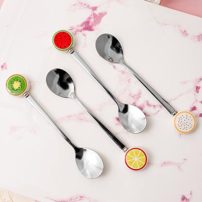 China Durable 1pc Stainless Steel Cartoon Spoon Cat Ceramic Unique Flatware Kitchen Tool Black White for sale