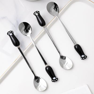 China Sustainable Creative Ceramic Small Cartoon Cute Stainless Steel Wooden Coffee Stirring Spoon for sale