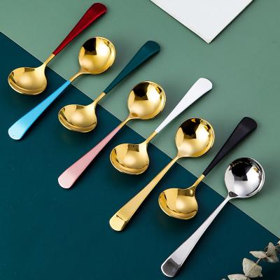 China Wholesale Colorful Stainless Steel Coffee Circle Spoon Coffee / Stocked Golden Tea Scoop for sale