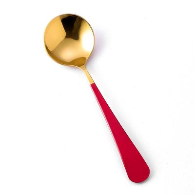 China Stocked 304 Stainless Steel CIA Net Red Round Spoon Head Small Golden Food Spoon Soup Rice Spoon Kids Lovely for sale