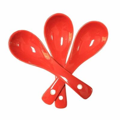 China New Design Viable Red Color Luster Colorful Wedding Soup Tableware Serving Ceramic Spoons for sale