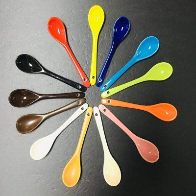 China Wholesale Viable Colored High Quality Reusable Tea Luster Color 12cm Ceramic Spoon for sale