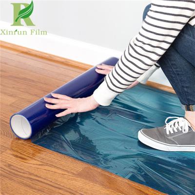 China 0.03-0.2mm Clear Blue Self Adhesive Hardwood Floor Protection Film for sale