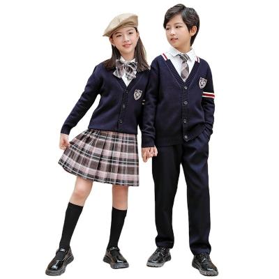 China QUICK DRY kindergarten uniforms spring and student Sweater Cardigan Suit Autumn British Style School Uniforms upgrowing for sale