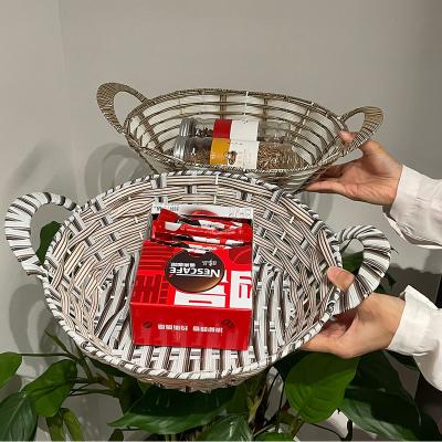 China Sustainable Manual Home Hotel Dust-Washed PP Plastic Woven Storage  Desktop Debris Basket Rattan for sale