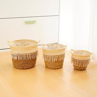 China Sustainable Wholesale Basket Woven Seagrass Handmade Storage Plant Basket Home Storage Basket Rattan for sale