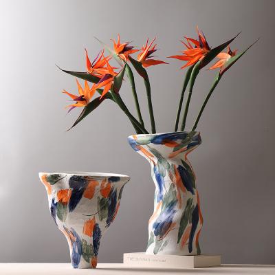 China Modern New Nordic Hand Painting Ceramic Vases Minimalist Ceramic Crafts High Quality Original Colorful Home Decor Wholesale for sale