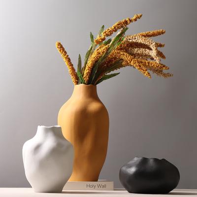 China Wabi-sabi Nordic Ceramic Flower Vase wabi-sabi Wedding Home Decor Minimalism Clay Terracotta Vases Art Craft Ornament for sale