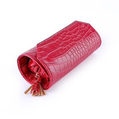 China Hot Sale Handmade Jewelry Roll Up Bag Rings Pouch PU Leather Travel Jewelry Roll Pendent Case for sale