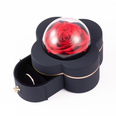 China Plastic Custom Unique Glass Rose Clear Drawer Box Ring Packaging Jewelry For Girlfriend Decoration Accessories Decor Gift Box for sale