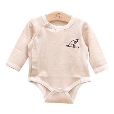 China 100% Cotton Jacquard Stripe High Quality Organic Cotton Embroidery Newborn Baby Romper With Button for sale