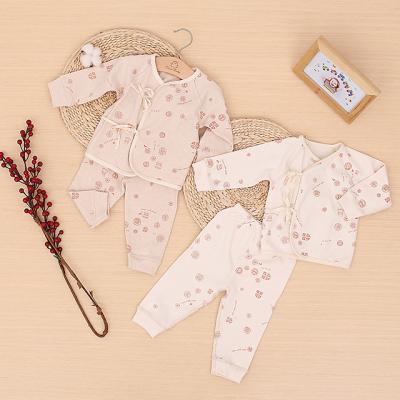 China 100% Cotton Printing 2pcs Baby Clothing Set Antibacterial Baby Bodysuit Set Organic Bodysuits With Ribbon for sale