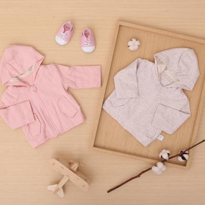 China Breathable Spring Autumn Baby Long Sleeve 100% Cotton Jacquard Outdoor Zipper Coat With Hood And Pocket for sale