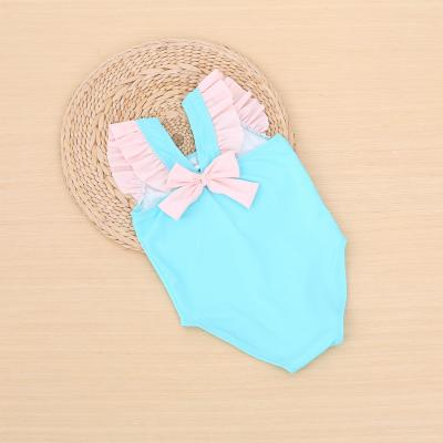 China Baby Mini Striped Linen Swimwear Children's Ruffle Swimwear Girs Beachwear Anti-UV for sale