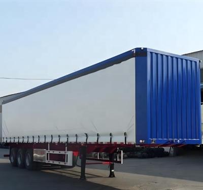 China Semi-trailer met een gewicht van 60 ton voor vrachtwagens met drie assen met aluminiumvloer en PVC-zijgordijn Te koop