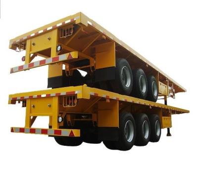 China Max Payload 100tons 3 Axle Flatbed Container Flat Semi Trailer for Heavy Duty Truck for sale