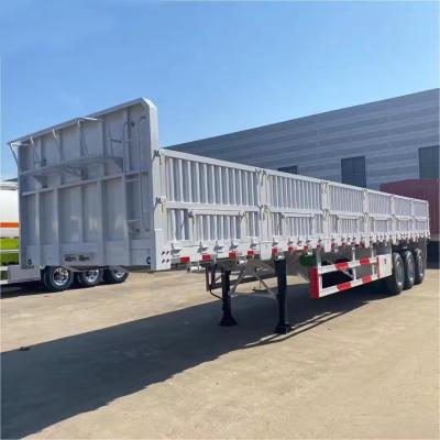 China Design 3 Axles Side Wall Semi Trailer Cargo Transport Fence Type Flatbed Semi Trailer for sale