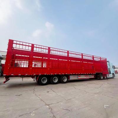 China 3 Axle 60 Tons Pig Sheep Cattle Cargo Transport Stake Fence Trailers for Agricultural for sale