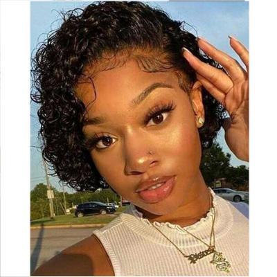 China Wholesale Water Wave Curl Short Wig Transparent Lace Pixie Cut Hair Wigs For Black Women Wigs Hair Lace Front for sale