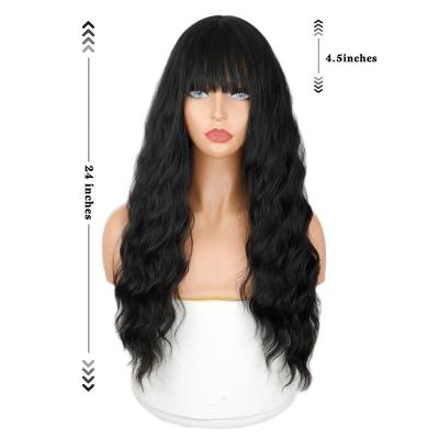 China High Temperature Fiber 24inches Full Lace Natural Wavy Wig With Bangs Pre Plucked Synthetic Hair Front Wig For Women Multi Color Selection for sale