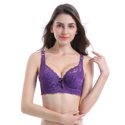 China Thin breathable sexy lace plus size girl ladies woman bra with underwear with underwire adjustable type gathered around for sale