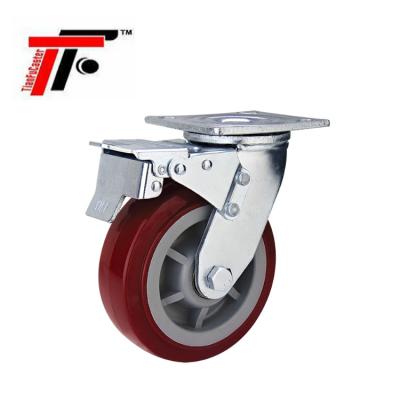 China PIVOT 200MM/8 Inch Heavy Duty PU Double Ball Bearing Dish Top Swivel Caster Wheel With Minus Brake For Trolley Cart for sale