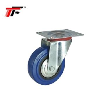 China European Industrial Elastic Rubber 100MM/4 Inch Roller Bearing Swivel Caster Rubber Wheel With Without Brake For Trolley Cart for sale