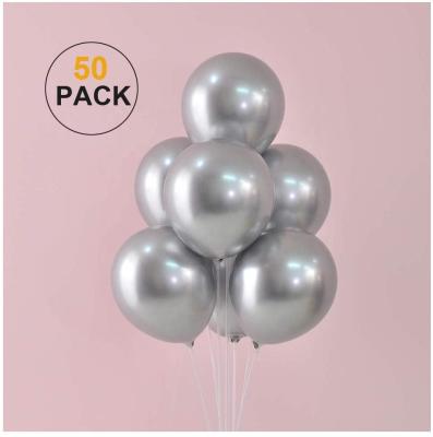 China Plain 50 Theme Party Decoration Bundle 12 Inch Round Chrome Metallic Shiny Silver Birthday Thick Latex Balloons for Party Decorations and Supplies for sale