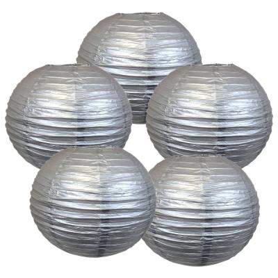 China Folk Art Chinese Silver Round Paper Lanterns Assorted Birthday/Wedding/Party Ceiling Hanging Decoration Sizes 6/8/10/12Inch for sale